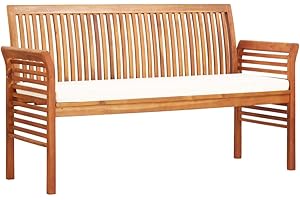 vidaXL Banco Jardín 3 Plazas con Cojín Mobiliario Cómodo Robusto Resistente Funcional Práctico Diseño Moderno Elegante 150cm Madera Maciza Acacia