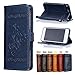 Produktbild iPhone 7 Plus Leder Hülle,Handy Hülle Tasche iPhone 7 Plus,Ledertasche für iPhone 7 Plus,Leweiany Handytasche iPhone 7 Plus Schutzhülle aus Echt-Leder Retro Blumen Prägung Hülle im Ständer Bookstyle Wallet Tasche Flip Brieftasche Etui Schale mit Kartenfach, Magnet und Praktischer Standfunktion Luxus Tasche für Apple iPhone 7 Plus 5.5 Zoll - Premium Hülle in Blau