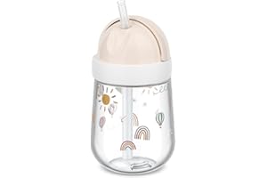 Mepal - Bicchiere con cannuccia Mio - Bicchiere antigoccia per bambini a partire dai 9 mesi - Antigoccia - Lavabile in lavastoviglie - 300 ml - Sunshine & Rainbow