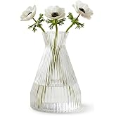 Deconox Pure Model Şeffaf Cam Vazo - Optikli (&Ccedil;izgili) Dokulu, Modern Dekoratif &Ccedil;i&ccedil;eklik ve Masa &Uuml;st&uuml; Vazo (22x15 cm)