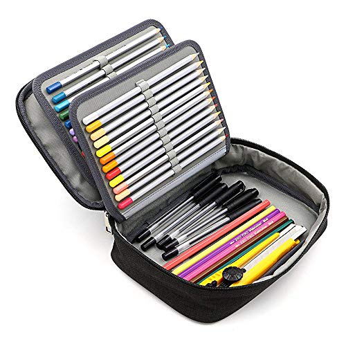 Yunhigh Organizer per portapenne Grande da 72 Scomparti con Doppia Cerniera Custodia per Borsa Matita Colorata Oxford per Matita Acquerello Colorata - Nera