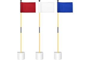 KINGTOP Miniature Golf Flagstick, Practice Putting Green Flags for Yard, Golf Pin Flag Hole Cup Set, Portable 2-Section Design, 3ft Flagpole, Indoor | Outdoor, Plain Flag, 3-Pack