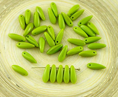 50pcs Opaco de Oliva Olivino Verde de Cristal checo Daga Perlas de la Hoja Plana de 11 mm x 3 mm