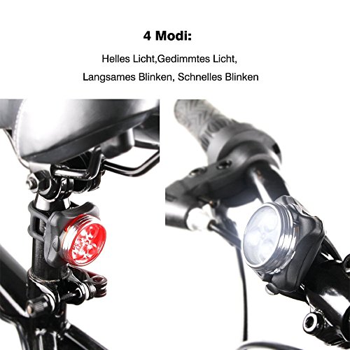 Fitsund Wiederaufladbare LED Fahrradlicht Wasserdichte 4 Licht-Modi Fahrradlampe Set ( 2 Lampen & 2 USB-Kabel ) - 5