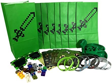 Party Favors for Miner Themed Birthday Party (8 Pack) - Birthday Party Supplies- Bags, Stickers, Wristbands, MINI Character Toys, Balloons &amp; one BONUS Pair of Sunglasses for the Birthday Child!