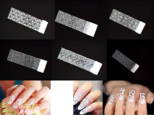 6 Pc Tips Nail Art Transfer Sticker Foil Sticker on each 1.2 m White