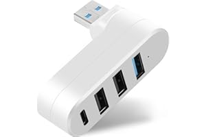 AXFEE Mini adapter koncentratora USB 3.0 (1 x 3.0, 2 x 2.0, 1 x Type-C), 4-portowy rozdzielacz obrotowy o 90°/180°, szybkie rozszerzenie do laptopa, pendrive'a, mobilnego HDD, MacBooka (biały)