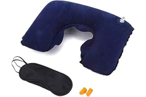 LEDLUX Zestaw nadmuchiwanych poduszek podróżnych, relaksujący zestaw podróżny, poduszka szyjna + maska do spania + zatyczki do uszu