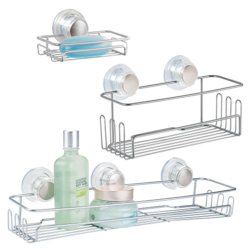 InterDesign 28275EU Turn-N-Lock Dusch-Caddykorb mit Saugnapf für Shampoo/Conditioner/Seife/Rasierer, Klein, silber - 5