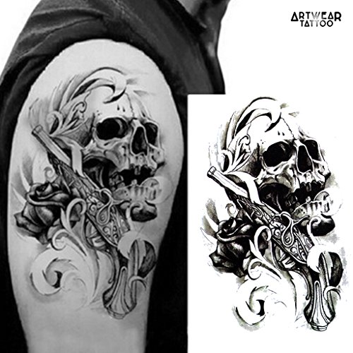 Temporäre Tätowierung / Temporary Tattoo "Skull Gun" - ArtWear Tattoo - B0095 M