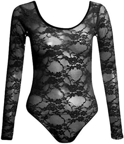 New Womens Neon Floral Lace Full Sleeve Leotard Bodysuits Top 8-14