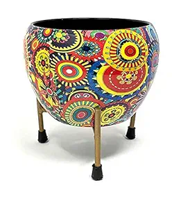 Pottery Studio, Designer Indoor Plant POTS with Stand - MID Century POTS for Indoor Plant Rust Free Metal Plant Pot for Living Room, Balcony and Garden (Multicolour)