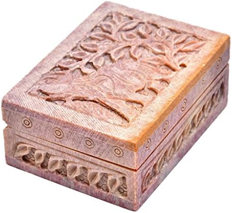Artist Haat Handcarved Rectangle Soapstone Jewelry Box or Organizer with Floral Jali Work (Black, 16*10*8 cm Approx.)