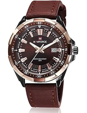 NEU KZKR Herren Uhr Armbanduhr Braun Leder Quarz Elegant Herrenuhr Männer Uhren K386