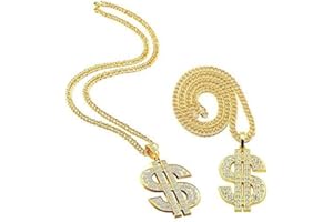 iwobi 2 Stücke Goldkette Herren, Dollar Anhänger Kette Hip Hop Dollar Halskette, Herren Dollarzeichen Halskette Hip Hop Anhänger Halskette Punk Gold Kette für Fasching Karneval Party Golden