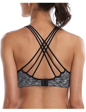 Attraco Damen Sport-BH Leichter Halt Vorgeformte Körbchen Überkreuzte Träger Schnelle Trocknung Häkchenverschluss