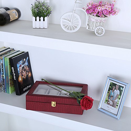 Songmics Uhrenbox für 8 Uhren Uhrenkasten mit Glasfenster JWB08R - 9