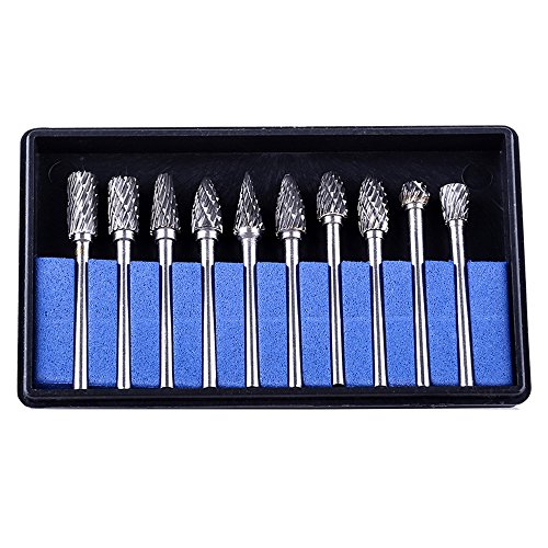 sunreek 10 1/20,3 cm Wolfram Hartmetall-Frässtifte, Double Cut Rotary Grat 3 mm Schaft für Dremel Rotary Werkzeuge Fräser Gravur Bits - 7