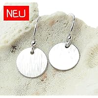 Ohrringe Ohrhänger versilbert Plättchen Scheiben Dots Anhänger matt versilbert rhodiniert gebürstet schraffiert gehämmert minimalistisch grafisch rund Plättchenschmuck Farbe: Silber