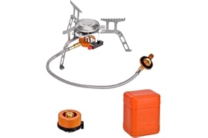 Cozyswan Camping Stove with Piezo Ignition Portable Camping Gas Stove Gas Cooking Burner with Carrying Case for Camping Picnic (Gas not included), Silver (EW-3121)