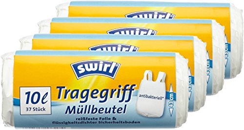 Swirl 4er Pack Müllbeutel mit Tragegriff, 10 Liter, Antibakteriell, 37 Stück pro Rolle, Weiß - 2