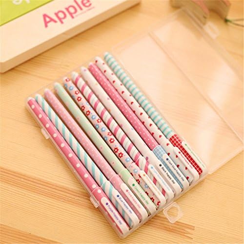 Wallybell New 10 Pcs Multi Colors Colorful Gel Ink Pen Cute Korean Cartoon Pin Type kawaii stationery pens( Send random color retractable pen) (#02)