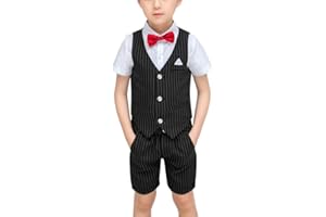 GUOCU Kinder Anzug Set Jungen Hochzeit Sommer Festlich Weste Anzüge Bekleidungssets
