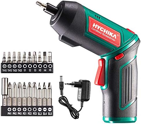 HYCHIKA Avvitatore Elettrico 6N.m, Cacciavite Elettrico (Par max 6 N.m, 3.6 V, 2.0 Ah) Luce a LED come Chiave a Cricchetto, Cavo di Ricarica USB, 20 PCS Accessori, per DIY, Assemblaggio Mobili