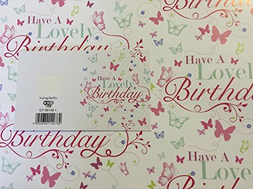 Female Butterfly Have A Lovely Birthday Gift Wrapping Paper 2 Sheets + 1 Gift Tag