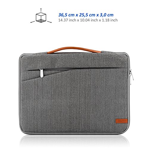 deleyCON Notebook-Tasche für Notebook / Laptop bis 13,3″ (33,7cm) Hülle aus robustem Nylon – 2 Zubehörfächer und verstärkte Polsterwände – Grau/Braun - 4