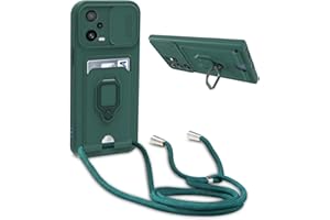 SHADEFY Funda Cuerda para Xiaomi Redmi Note 12 Pro 5G, Armor Carcasa Anillo Soporte con Correa Collar Silicona Case Anti-Choques y Anti- Arañazos, Cámara Protección Cordón Cover con Ranura Tarjetas, Verde