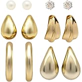 6-Piece Trendy Korean Earrings for Women & Girls | Fashion Studs and Hoops Set | Small Studs & Large Hoops | Western Hoop Ear