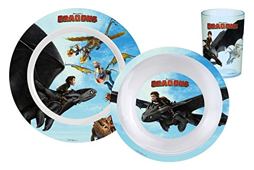 p:os 23713 Frühstücksset Dragons, 3 Teilig Teller, Schale und Becher