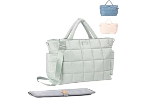 WelaVila Sac à langer style bouffant, sac de voyage chic pour bébé avec matelas à langer et poches isothermes, sac à langer multifonction – Menthe
