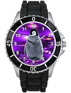 Timest - Pinguin Motiv Uhr Unisex mit schwarzem Silikonarmband Rund Analog Quarz CSE070