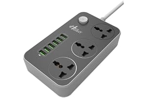 Hulker Extension Lead with USB Ports 3 Way Outlets 6 USB Ports Surge Protection UK Socket with Bold Extension Cord with Fuse and Shutter Power Strips Universal Socket, Black