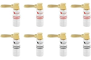 Nakamichi 24K vergoldeter Bananenstecker 12-18 AWG Gauge Größe 4mm für Lautsprecher Verstärker Hi-Fi AV Receiver Stereo Heimkino Audiokabel Stecker (8 Stück (4-Paar), Rechtwinkliger Stecker)