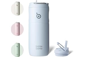 bottlebottle Borraccia in acciaio inox con cannuccia, 500 ml, a prova di perdite, ideale per scuola, ufficio, escursioni e gite, senza BPA (blu)