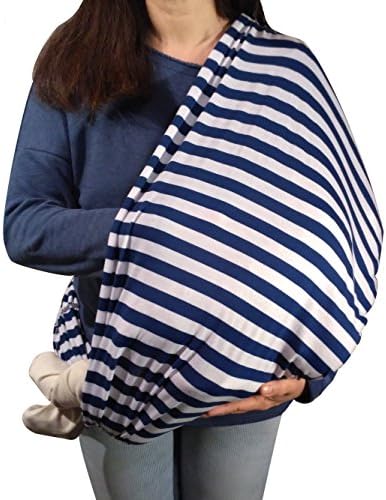 Nursing Cover / Nursing Shawl for the discreet Breastfeeding of Your Baby On The Go: Our 2 in 1 MyTinyPearl Nursing Cover has grey-white stripes and is casual and elastic, a Nursing Cape for Large and Small Mothers and Babies