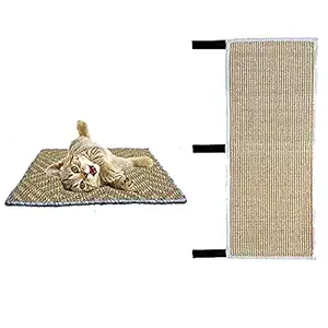 Mats Avenue Cat Scratch Pad Hand Crafted in Sisal with Anti-Slippery Rubber Backing 40 x60 cm and Mats Avenue Cat Scratch and Claw Post Made of Sisal Fabric 26 X60 cm(1 Each)
