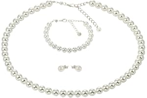 BA BIJOU-ART Collana di perle bianco set di gioielli donna orecchini bracciale placcato argento