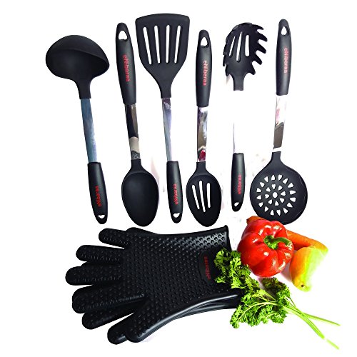 eNibaraa Küchenutensilien Silikon und Edelstahl 8-Teiliges Set, Küchenhelfer