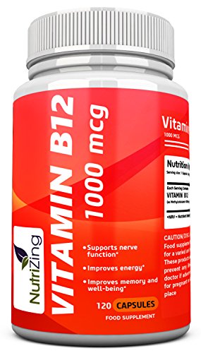 NutriZing cápsulas de vitamina B12~1000mcg ~ 100% suplementos vegetarianos