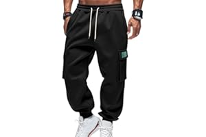 OLIPHEE Pantalon Jogging Homme Pantalon Cargo Survetement Homme Polaire Hiver Bas de Jogging Cargo Sweatpants Taille Elastique avec Cordon de Serrage et Poches Casual Sportswear