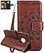 Produktbild Roreikes® Moto G5 Plus Hülle (5,2Zoll)Premium PU-Leder und TPU Geldbörse,Kartensteckplatz,Stand Hülle Kunstleder Tasche im Bookstyle Klapphülle mit Weiche Silikon Handyhalter Lederhülle 3D Vintage Halbe Blume Embossed Design Design Brieftasche Flip Cover Ledertasche Lederhülle Holster Stoßfest Handytasche Zubehör Stand und Kartenfächer -Braun