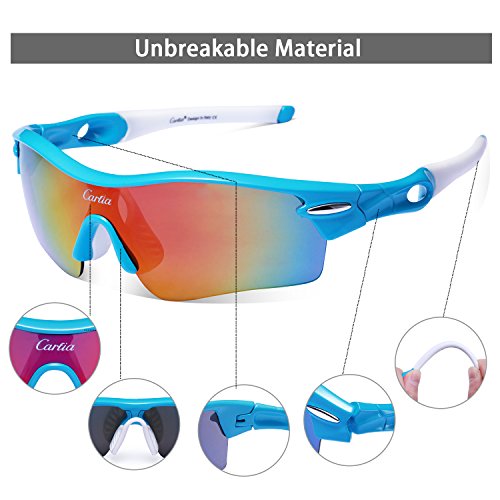 Carfia TR90 Damen Heren Radbrille Outdoor Sportbrille Polarisiert Sport Sonnenbrille mit 5 Wechselbare Linsen für Radfahren Laufen Reisen – 100% UV400 Schutz - 5