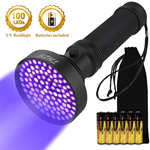 Preisvergleich Produktbild THZY UV Schwarzlicht Taschenlampe mit 100 LEDs Batterien im Lieferumfang enthalten Leistungsstarke 395NM UV Urin Detektor für Haus & Hotel Inspection Haustier Urin & Fleck Erkennung