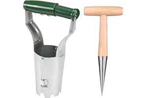 GNHG 2-teiliges Set Blumenzwiebel-Pflanzgefäß-Set, handgehaltenes Zwiebel-Pflanzgefäß-Werkzeug mit traditionellem Pikierstab für den Außenbereich