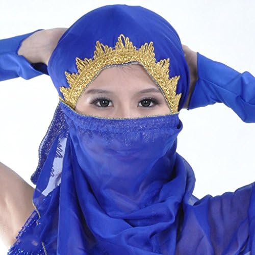 Wgwioo 150X70Cm Women'S Belly Dance Dancing Costume Chiffon Shawl Veil Scarf Gold Trim Headband Pack Of 5 . Deep Blue . 150X70Cm