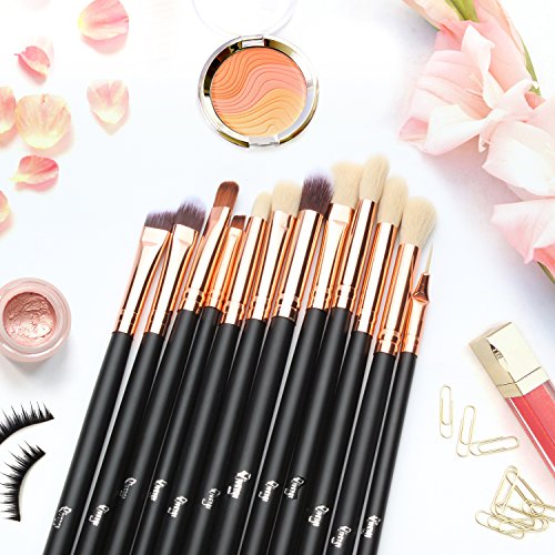 Qivange Augenpinsel Set Makeup Bürsten set mit Beutel(12pcs Rose Gold) - 4